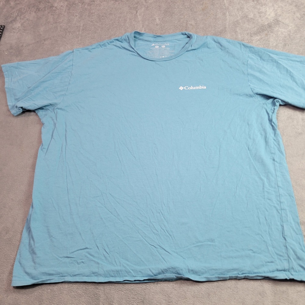 Columbia Mens XXL Blue Graphic T-Shirt Explore The Outdoors Bison Flag Logo
